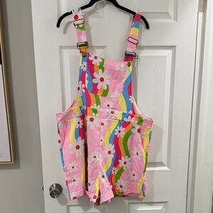 SHEIN Pink Floral Rainbow Overalls